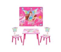 Дитячий столик з двома стільчиками Bambi D 11551 дерев'яний / забарвлення "Феї Вінкс" для дівчинки. Рожевий