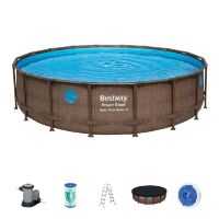 Каркасний круглий басейн BESTWAY 56977 розмір 549-122 см об'єм 23062 л з фільтр-насосом Драбина Тентом