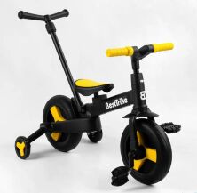 Велосипед-трансформер дитячий триколісний Best Trike 58195 з батьківською ручкою/знімні деталі/жовтий