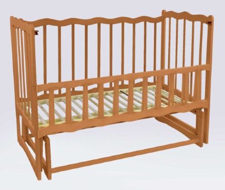 Дитяче ліжечко дерев'яна маятник з відкидним бортом "Хвиля" вільха - колір світло-коричневий