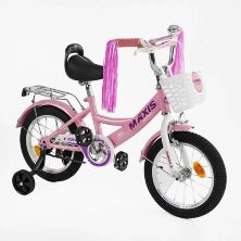 Дитячий велосипед 14 дюймів Corso MAXIS CL-14030 з додатковими колесами та переднім кошиком рожевий