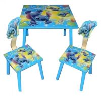 Дитячий столик з двома стільчиками Bambi C 10011 дерев'яний / "Ліло і Стіч" для хлопчика і дівчинки. Блакитний